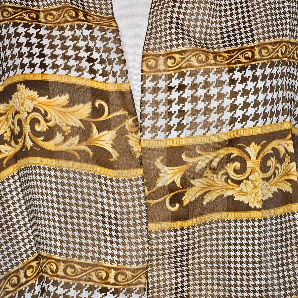 Kathie Lee Collection‎ Scarf Brown Gold Houndstooth Baroque Scroll Print Vintage